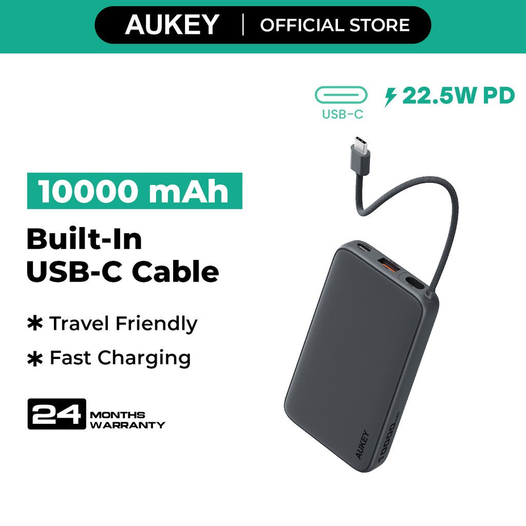 PB-Y53P 20W 10000mAh Slim Power Bank with Built-in USB C Cable