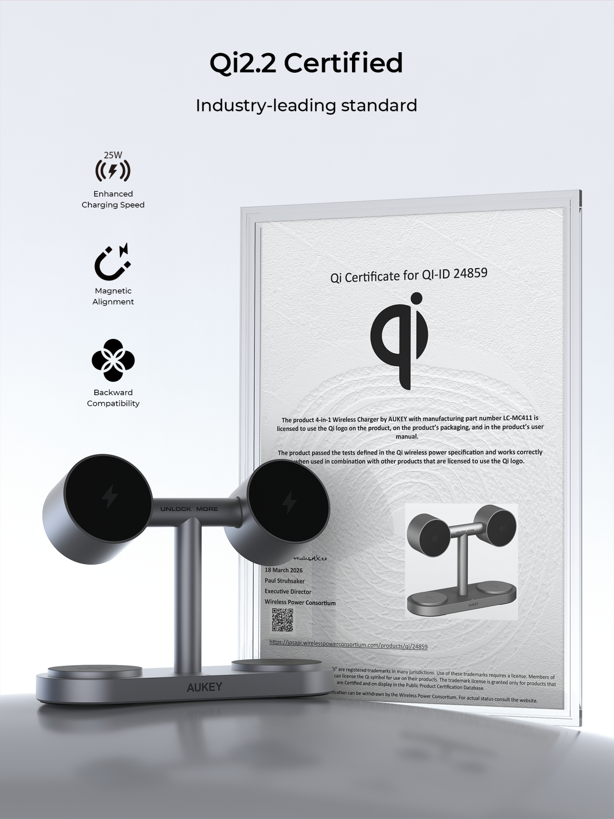 LC-MC411 MagFusion Titan 4-in-1 Qi2.2 25W Wireless Charging Station Charger