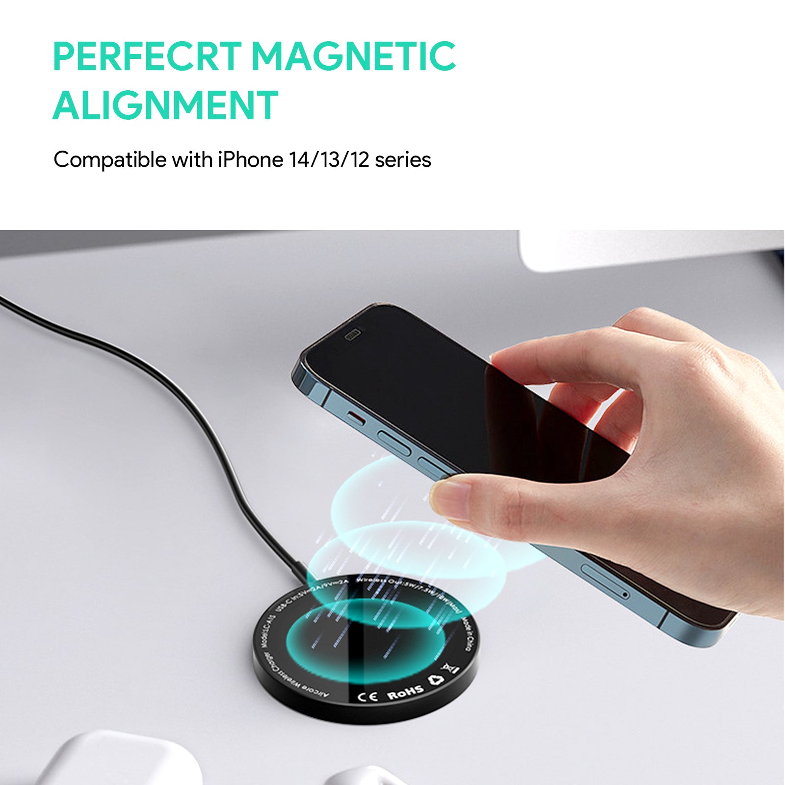 LC-A1S Snap On 15W Magsafe Qi-Compatible Fast Wireless Charging Cable