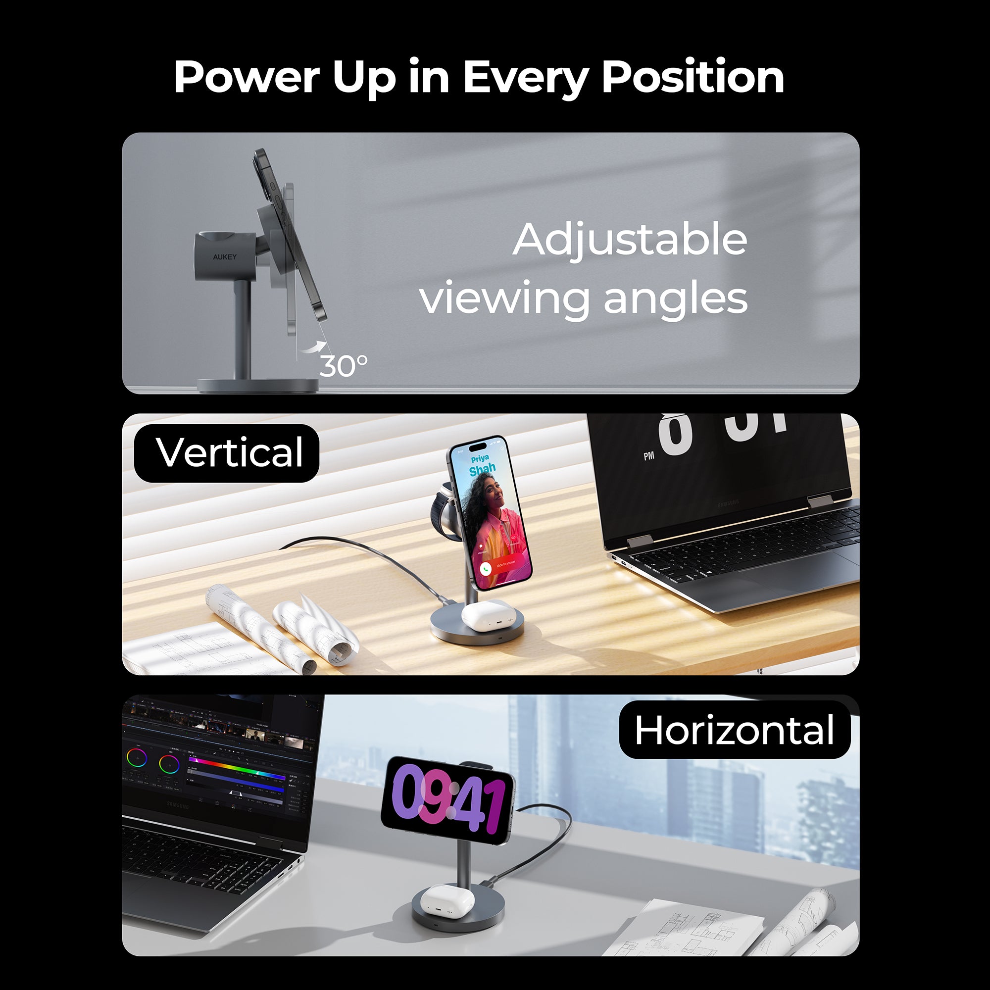 LC-MC311 MagFusion 3 in 1 Magnetic Fast Wireless Charging Station with Qi2 MFW Magsafe compatible