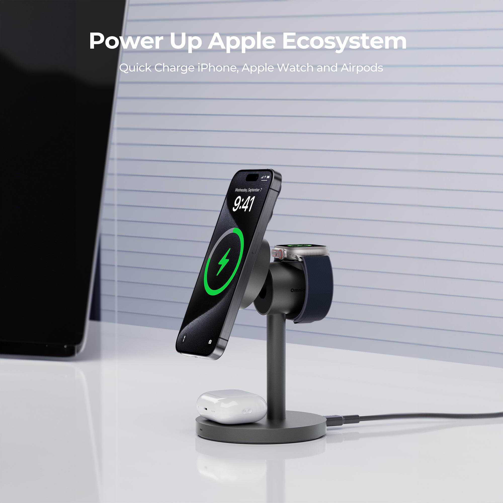 LC-MC311 MagFusion 3 in 1 Magnetic Fast Wireless Charging Station with Qi2 MFW Magsafe compatible