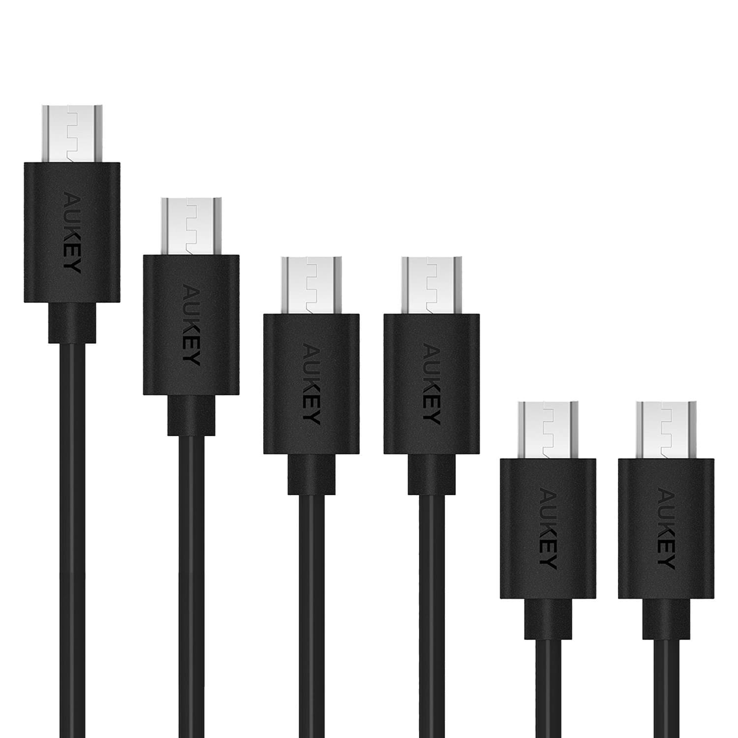 AUKEY CB-D17 Qualcomm Quick Charge 2.0 3.0 Micro USB 2.0 Cable (1 x 3M 1 x 2M 2 x 1M 2 x 0.3M) 6 Pack - Aukey Malaysia Official Store