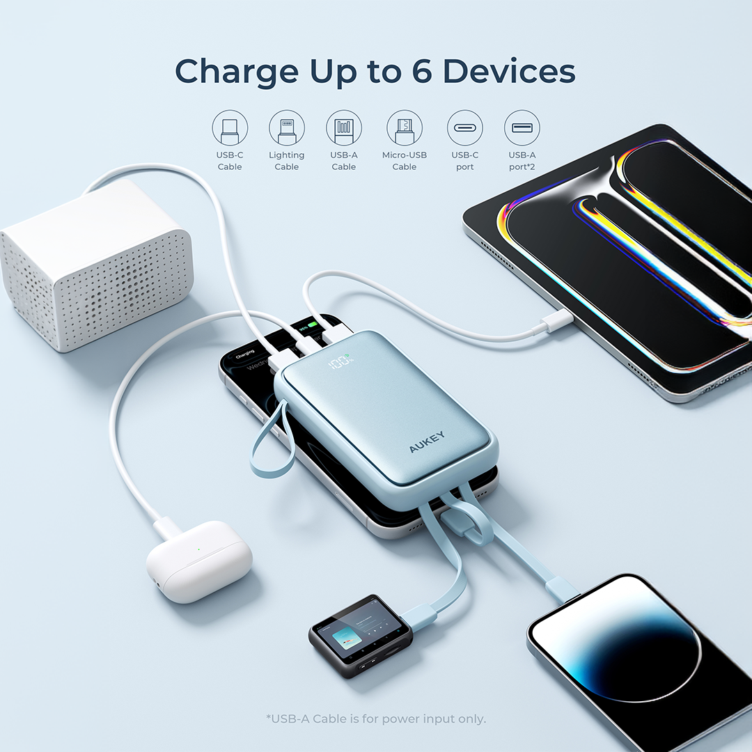 PB-Y95 Swivel Quad 10k mAh 22.5W Fast Charging Power Bank With 4 Built-in Cables- 3C Certification