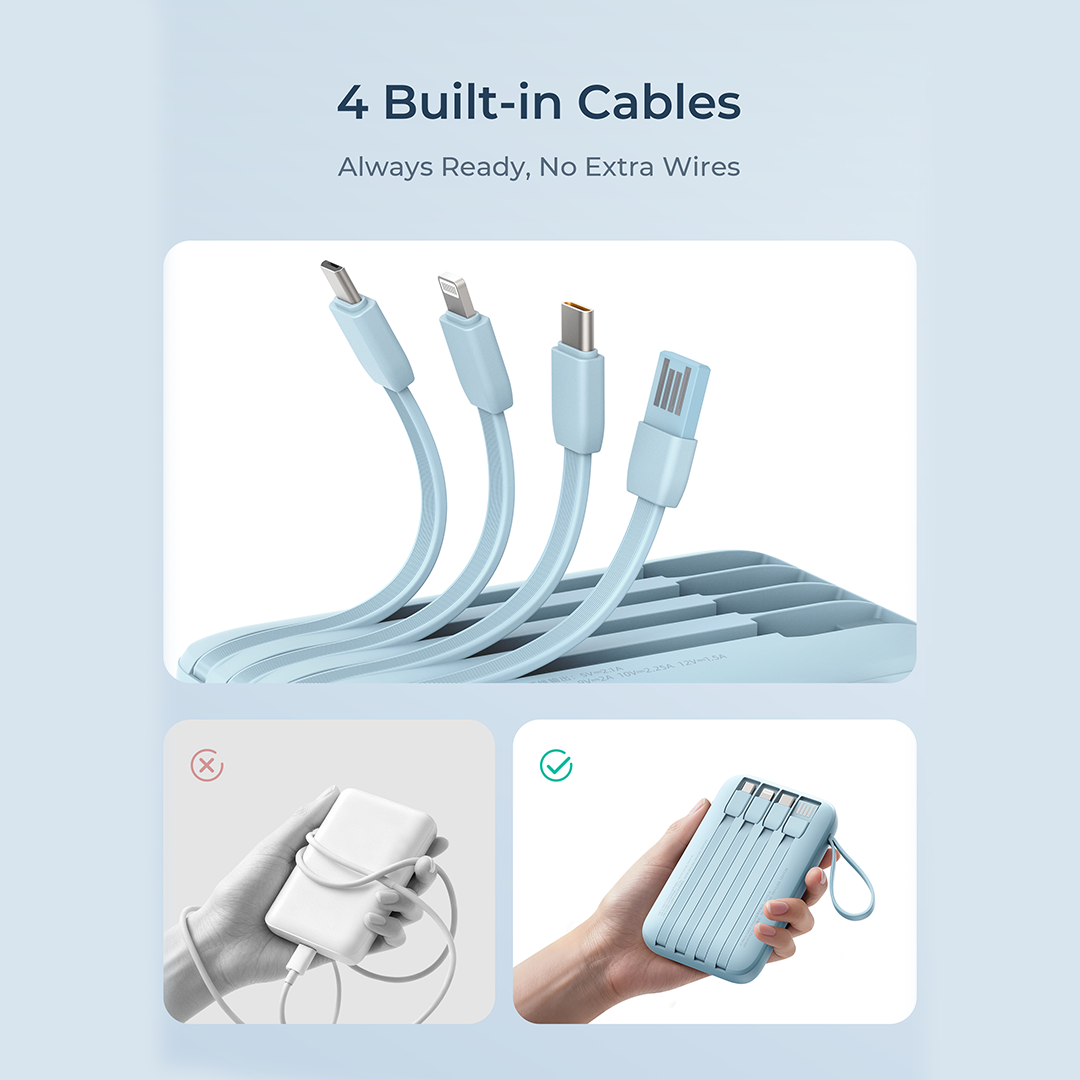 PB-Y95 Swivel Quad 10k mAh 22.5W Fast Charging Power Bank With 4 Built-in Cables- 3C Certification
