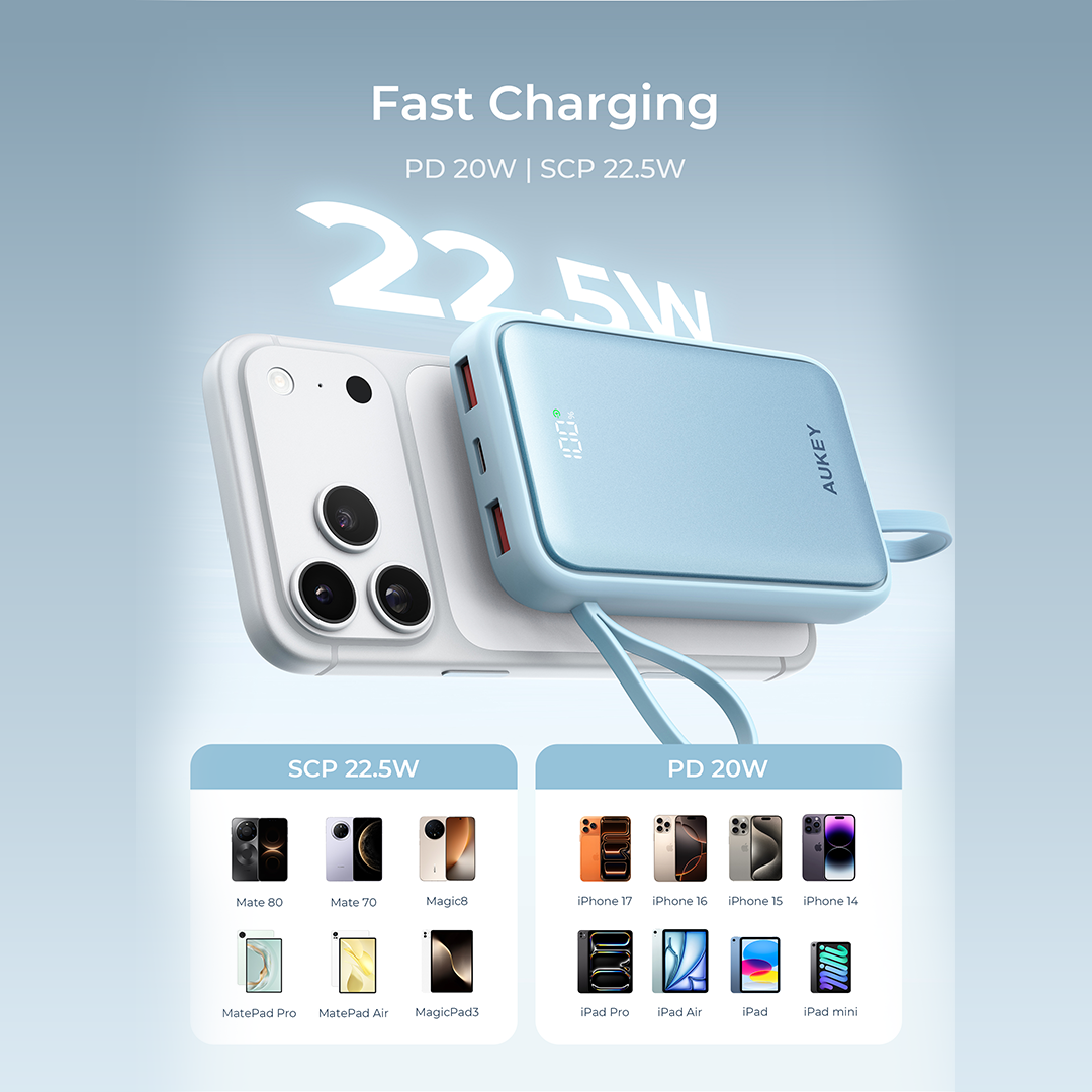 PB-Y95 Swivel Quad 10k mAh 22.5W Fast Charging Power Bank With 4 Built-in Cables- 3C Certification