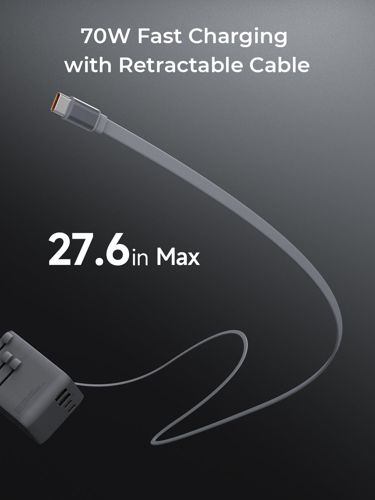 PA-TA14 70W Globe Reel 4-Port GaN Universal Fast Charging Travel Adapter w Retractable Type C Cable
