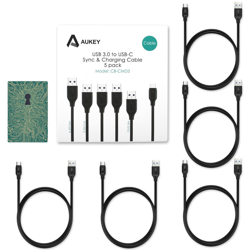 AUKEY CB-CMD5 - USB C Cable to USB 3.0 A 1m X 3 2m X 1 30cm X 1 (5 Pack) - Aukey Malaysia Official Store