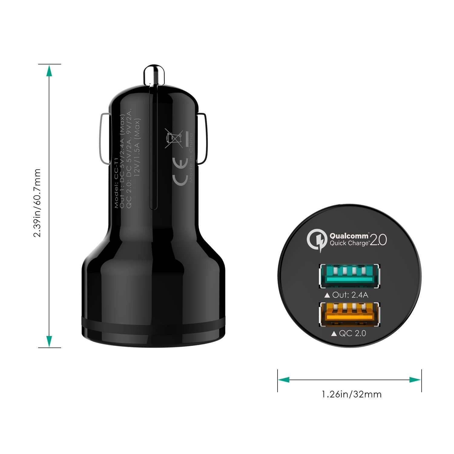 AUKEY CC-T1 Qualcomm Quick Charge 2.0 30W 2 Port USB Car Charger - Aukey Malaysia Official Store