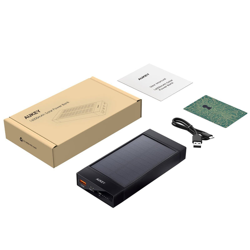 AUKEY PB-P23 16000mAh Qualcomm Quick Charge 3.0 Solar Power Bank USB C Output - Aukey Malaysia Official Store