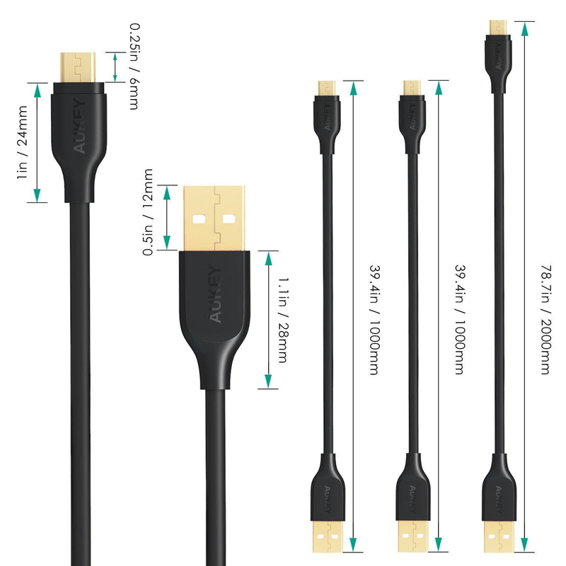 AUKEY CB-MD3 Gold-plated Qualcomm Quick Charge 3.0 Micro USB 2.0 Cable (3 Pack) - Aukey Malaysia Official Store