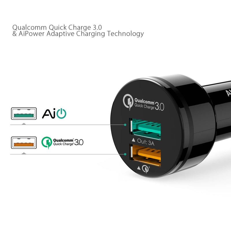 AUKEY CC-T7 36W Qualcomm Quick Charge 3.0 Dual USB Car Charger - Aukey Malaysia Official Store