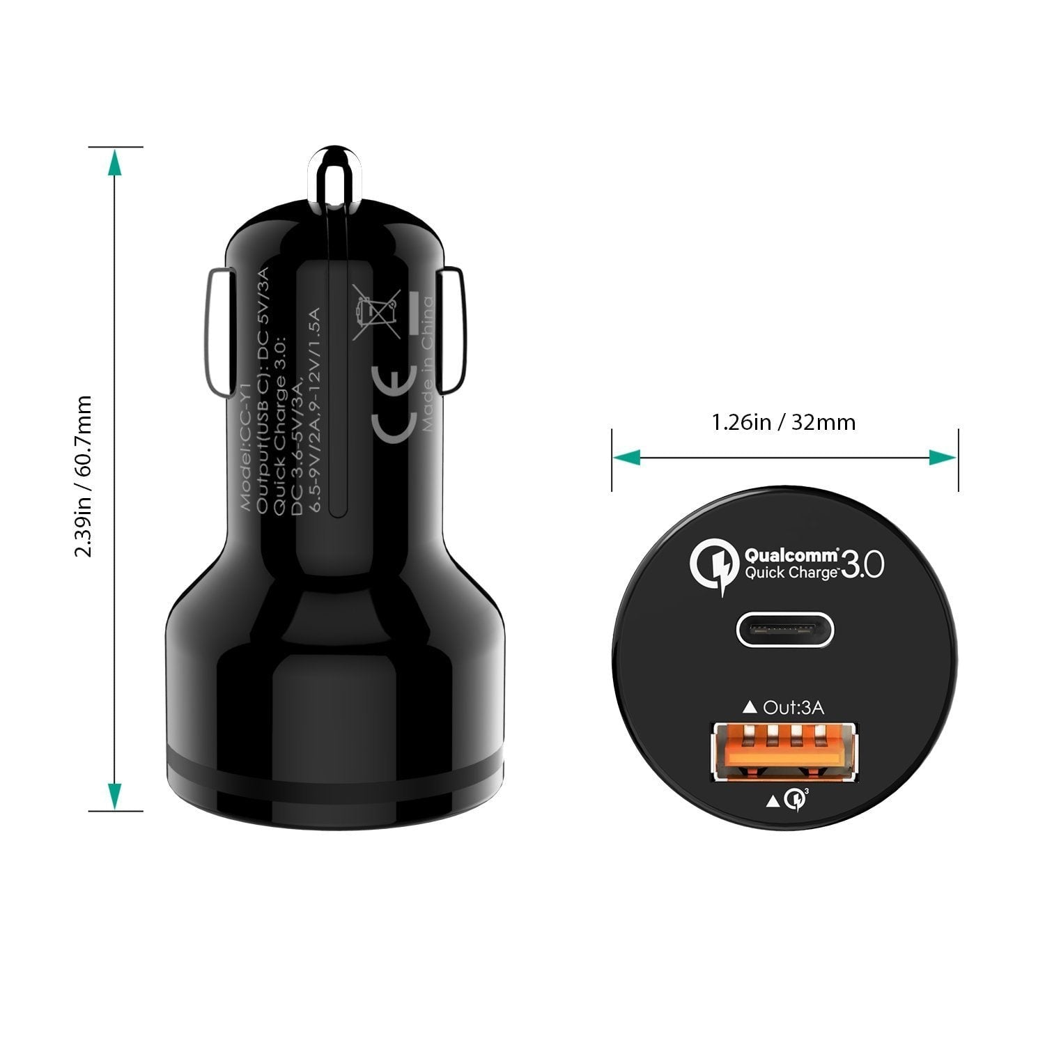 AUKEY CC-Y1 33W USB C & Qualcomm Quick Charge 3.0 Car Charger - Aukey Malaysia Official Store
