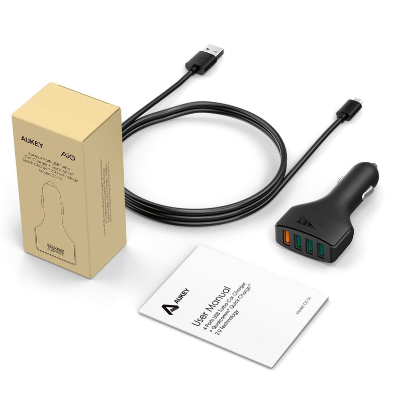 AUKEY CC-T4 54W 4 Port Usb Qualcomm Quick Charge 2.0 Car Charger - Aukey Malaysia Official Store