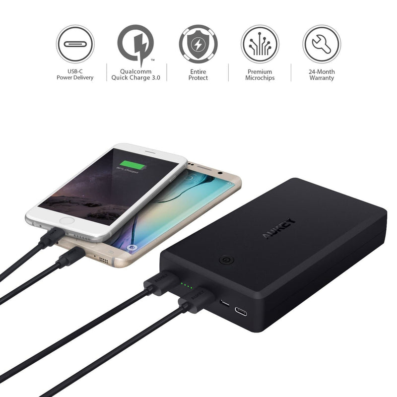 AUKEY PB-Y7 V2 30000mAh Qualcomm Quick Charge 3.0 Power Bank USB C Power Delivery PD 2.0 - Aukey Malaysia Official Store