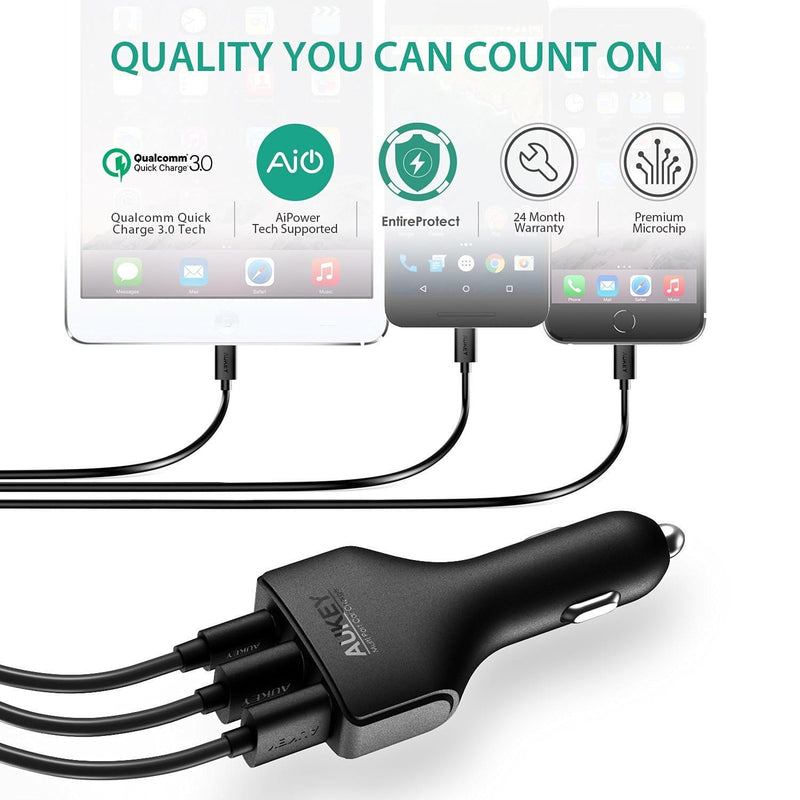 AUKEY CC-Y3 49.5W 10A AiPOWER Quick Charge 3.0 USB C Car Charger - Aukey Malaysia Official Store