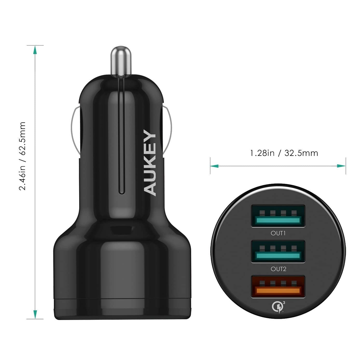 AUKEY CC-T11 Qualcomm Quick Charge 3.0 3 USB Ports 42W 7.8A Car Charger - Aukey Malaysia Official Store