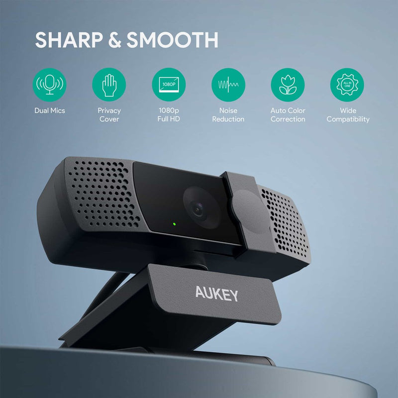 PC-LM7 Webcam With Privacy Cover 1080P Full HD With Dual Noise-Reducing Mic For Online Meeting & Streaming