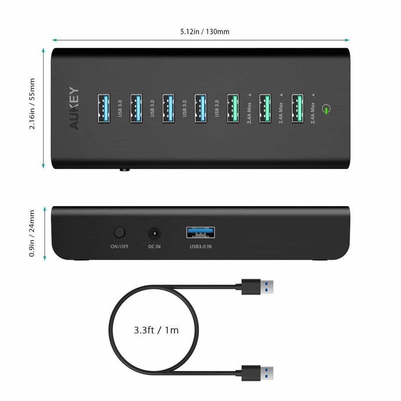 CB-H19 Powered USB Hub with 3 Charging Ports and 4 USB 3.0 Data Ports