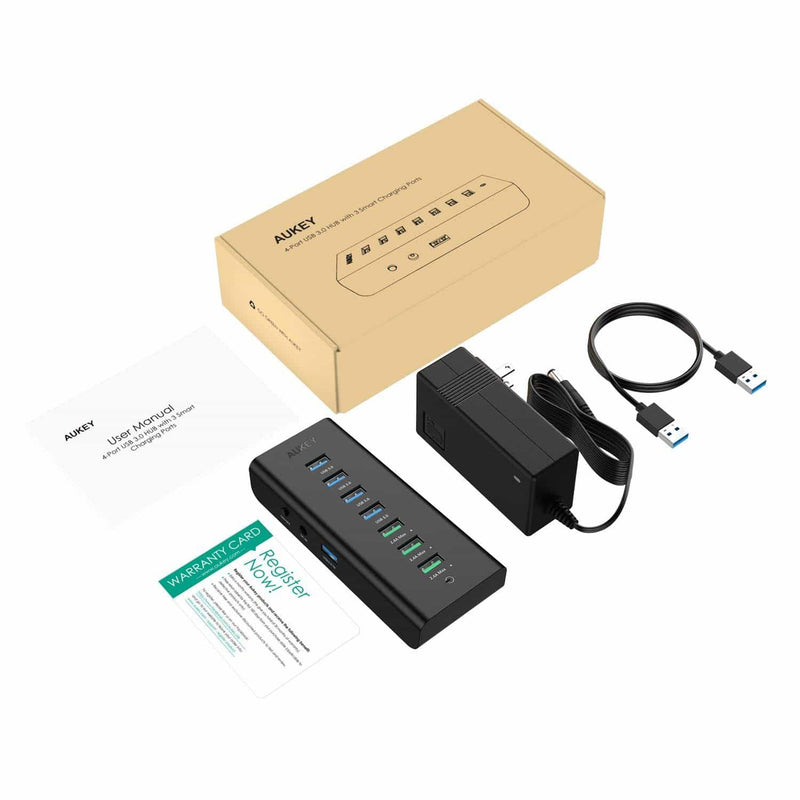 CB-H19 Powered USB Hub with 3 Charging Ports and 4 USB 3.0 Data Ports