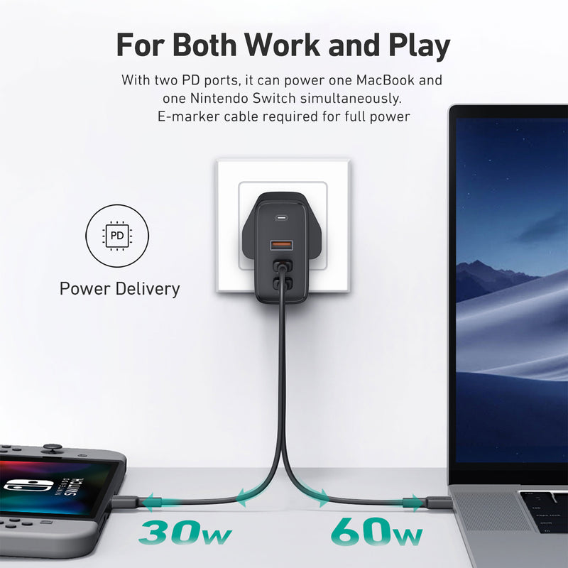 PA-B6S Omnia 90W 3-Port MacBook Pro Charger with GaN Fast Technology, PD Charger USB C Fast Charger USB C Laptop Charger